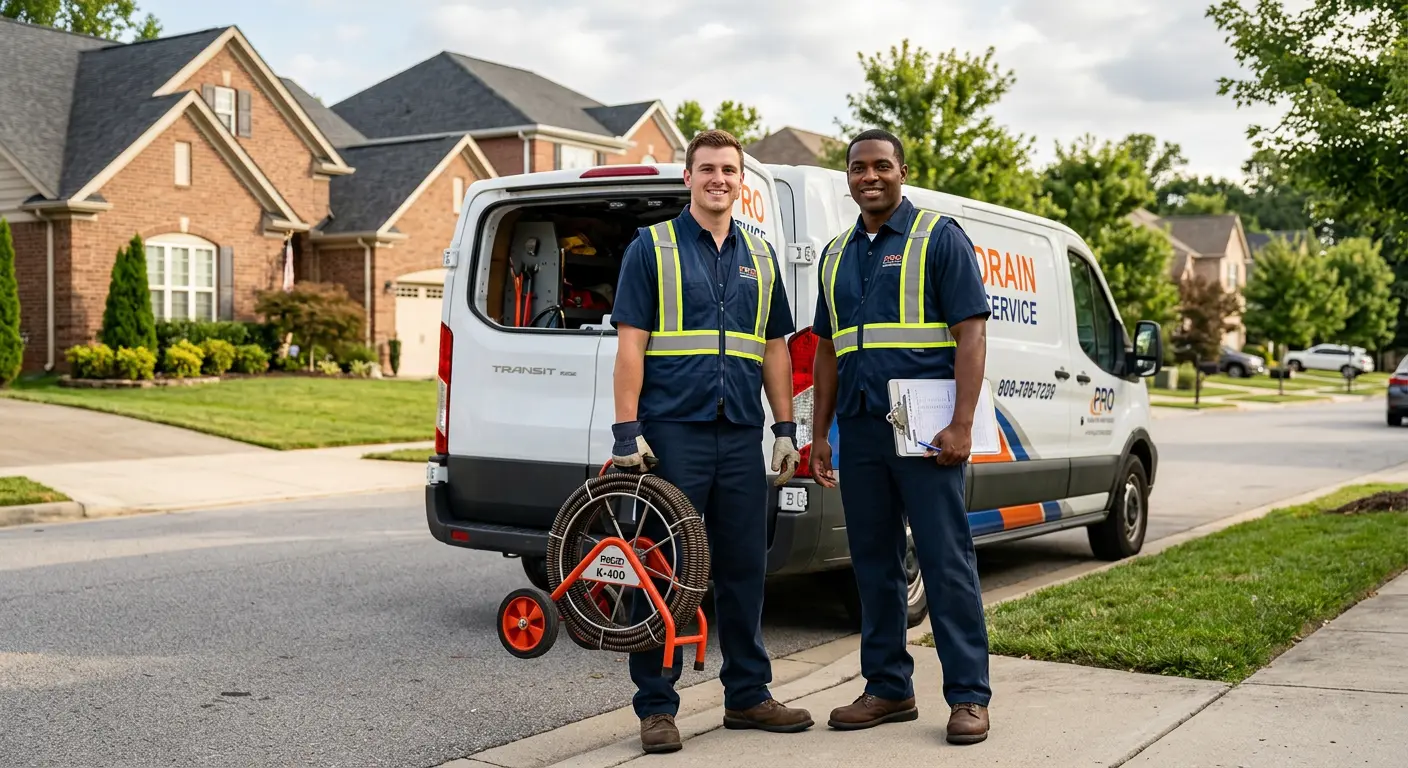 Sewer and drain service team with equipment ready for work in Dodgeville